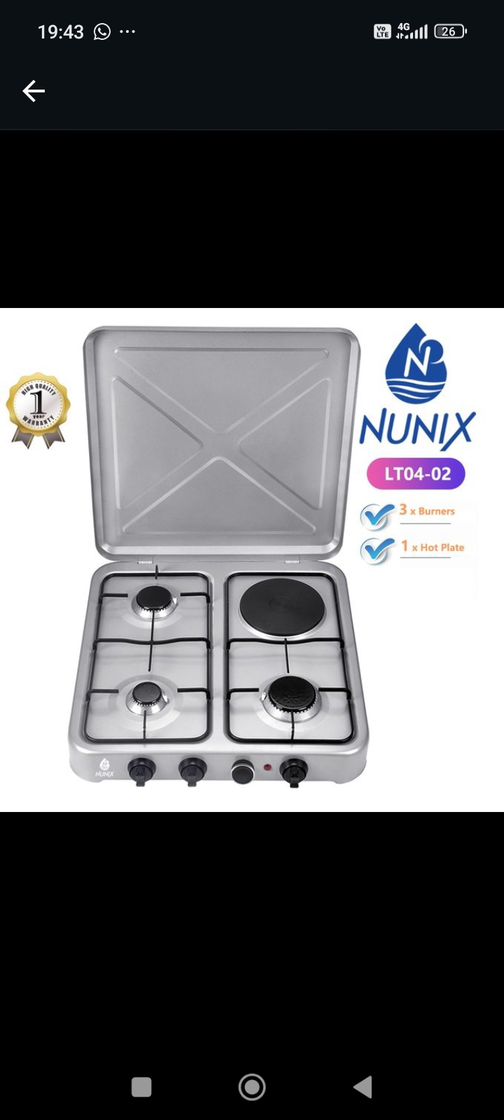 Nunix table top cooker 3gas +1 electrical